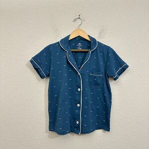 FAHERTY x ROLLER RABBIT Polo Pajama Top in Blue Mini Wave